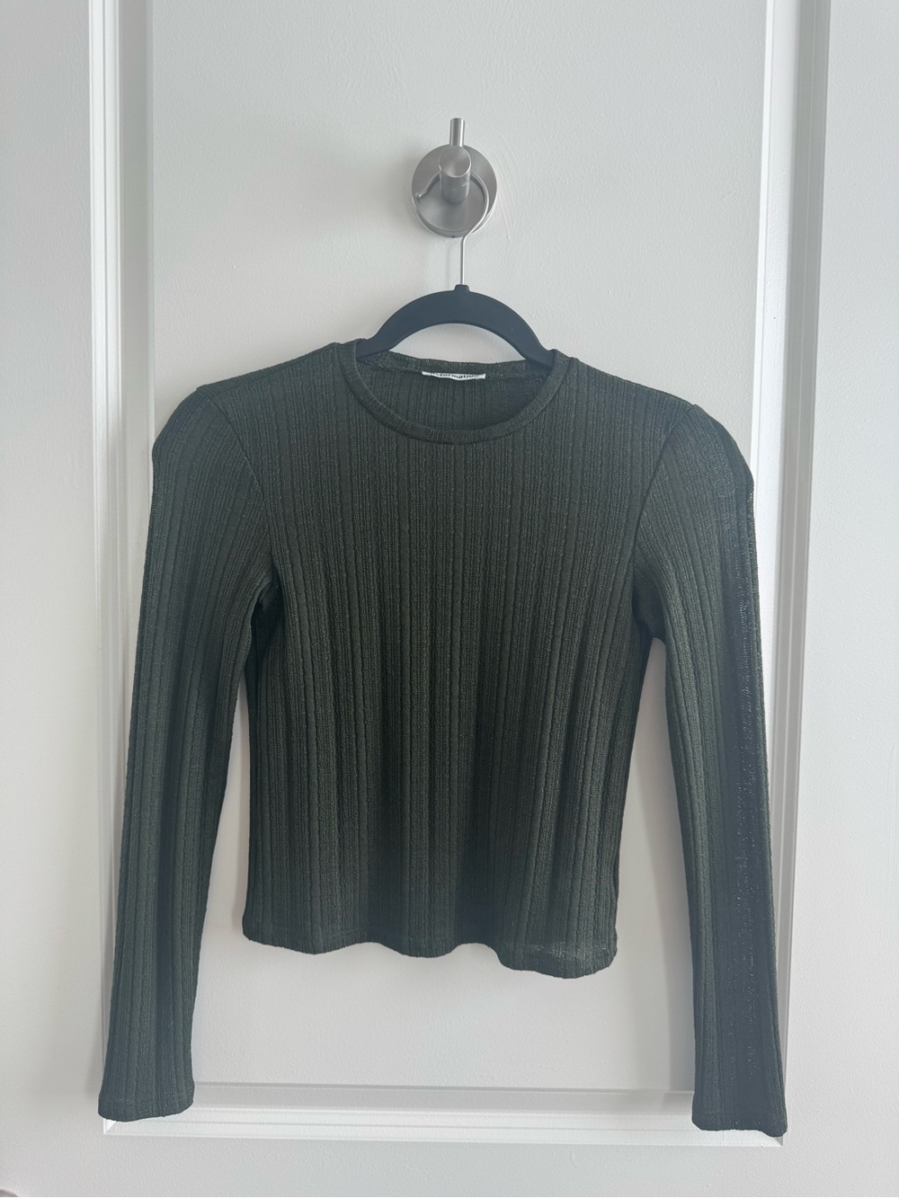Reformation Olive Ribbed Long-Sleeve Crew